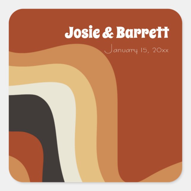 Adesivo Quadrado Retro Groovy 70s Onda Laranja Castanho Funky Casam (Frente)