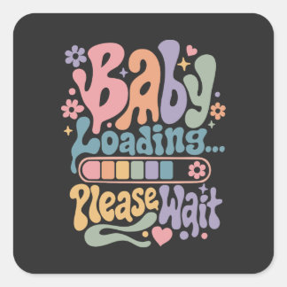 Adesivo Quadrado Retro Groovy Bebê Carregando Por Favor Aguarde Mat