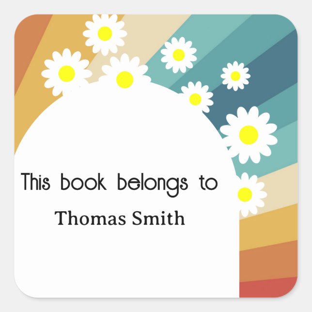 Adesivo Quadrado Retro Groovy - Este livro pertence a (Frente)