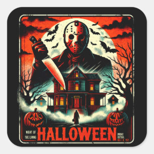 Adesivo Quadrado Retro Halloween Horror Night 80s Slasher Vibes
