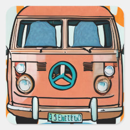 Adesivo Quadrado Retro Hippie Van Vintage - Colors Art