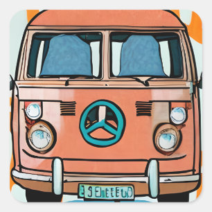 Adesivo Quadrado Retro Hippie Van Vintage - Colors Art