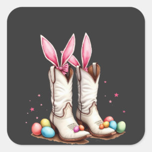 Adesivo Quadrado Retro Howdy Páscoa Funny Cowboy Boots Easter Ovo