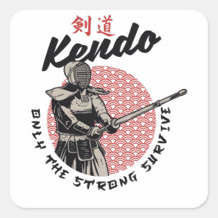 Adesivo Quadrado Retro Japonês Kendo - Apenas a Forte Sobrevive