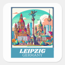 Adesivo Quadrado Retro Leipzig Skyline