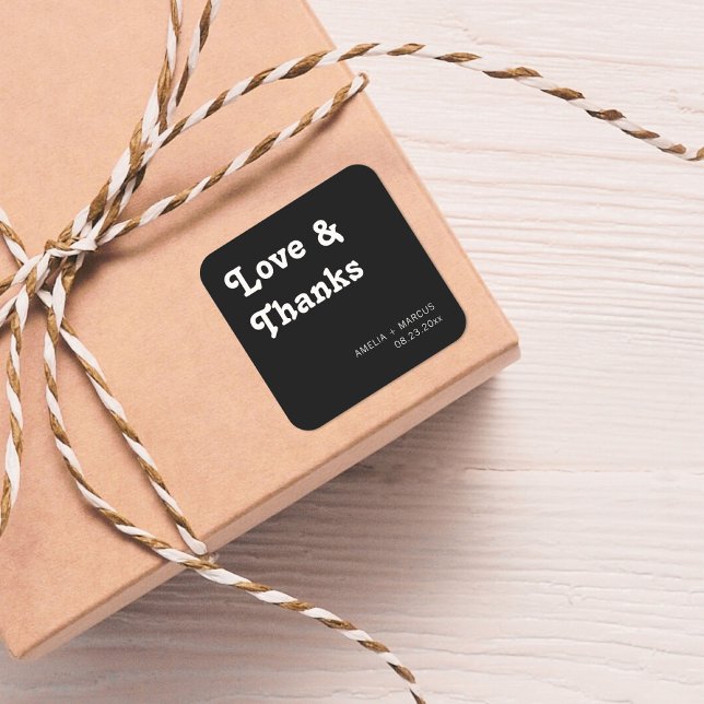 Adesivo Quadrado Retro Modern Chic Wedding Obrigado (Criador carregado)