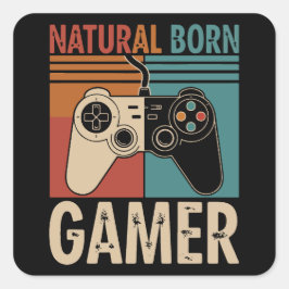 Adesivo Quadrado Retro Natural Born Gamer Divertido