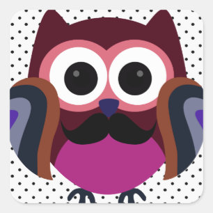 Adesivo Quadrado Retro Owl com bigode