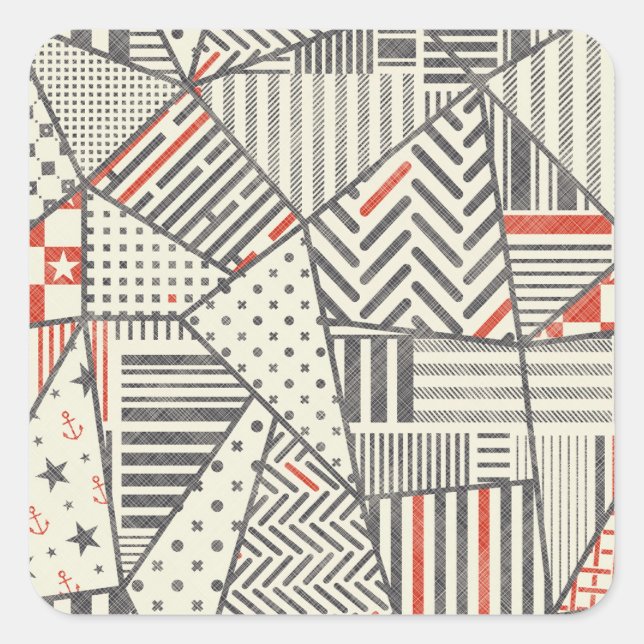 Adesivo Quadrado Retro Patch: Abstrato Geométrico Design (Frente)