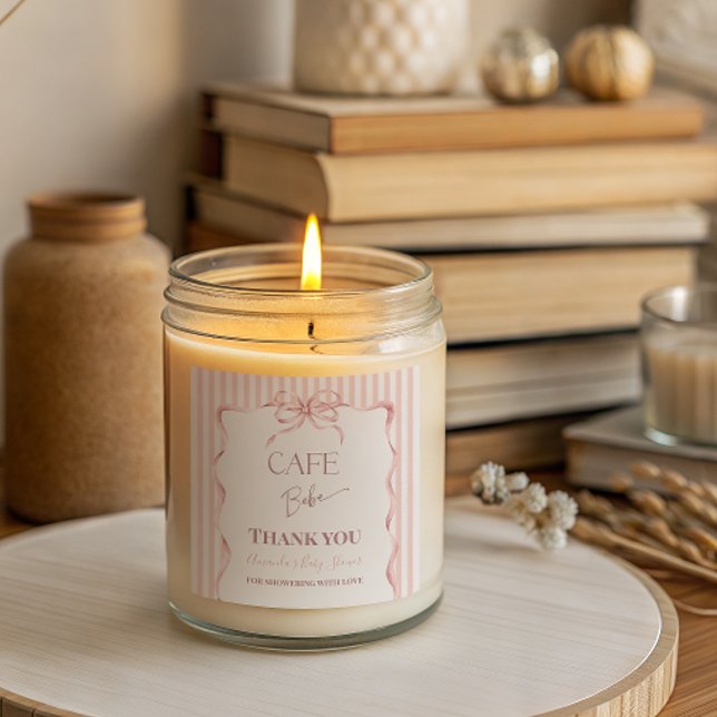 Adesivo Quadrado Retro Pink Bow Cafe Bebe Girl Coffee Baby Shower (Criador carregado)