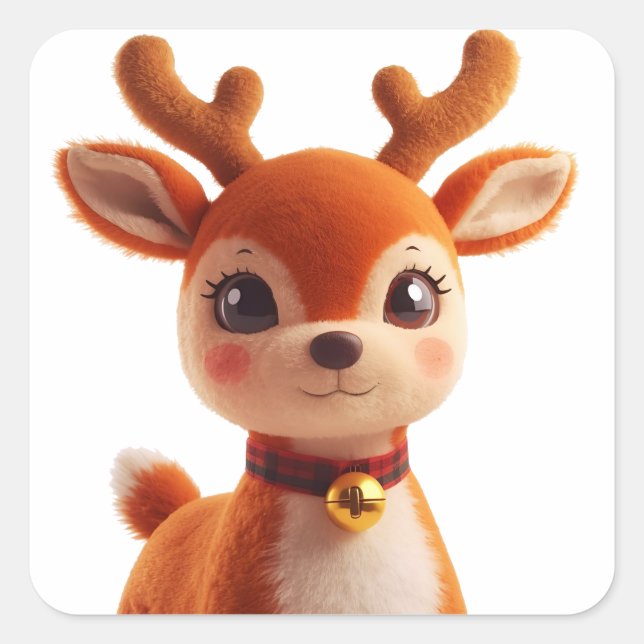 Adesivo Quadrado Retro Plush Reindeer Christmas Art (Frente)