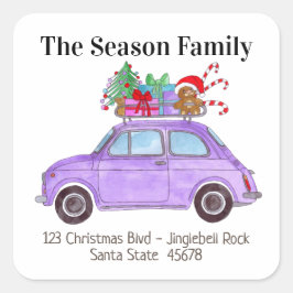 Adesivo Quadrado Retro Retro Roxo Fiat 500 com presentes de Natal
