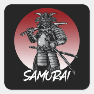 Adesivo Quadrado Retro Samurai Honrado Perfeito - Preto e Branco