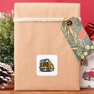 Adesivo Quadrado Retro School Bus Vintage Amarelo