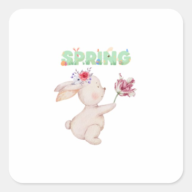 Adesivo Quadrado Retro Spring Bunny with Tulip Graphic Tee (Frente)