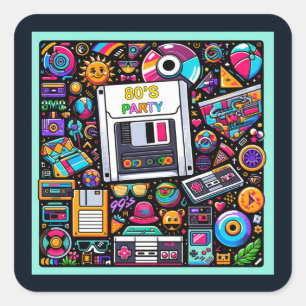Adesivo Quadrado Retro Tech Playground: Uma Odisseia Nostálgica Dos