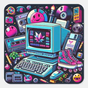 Adesivo Quadrado Retro Tech Playground: Uma Odisseia Nostálgica Dos