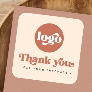 Adesivo Quadrado Retro terracotta adicione o logotipo obrigado come