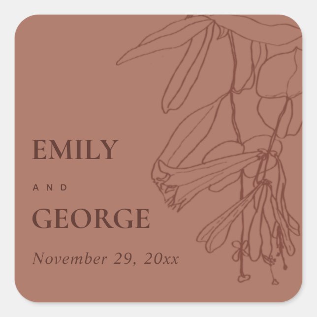 ADESIVO QUADRADO RETRO TERRACOTTA RUST LINE DESENHANDO CASAMENTO FL (Frente)