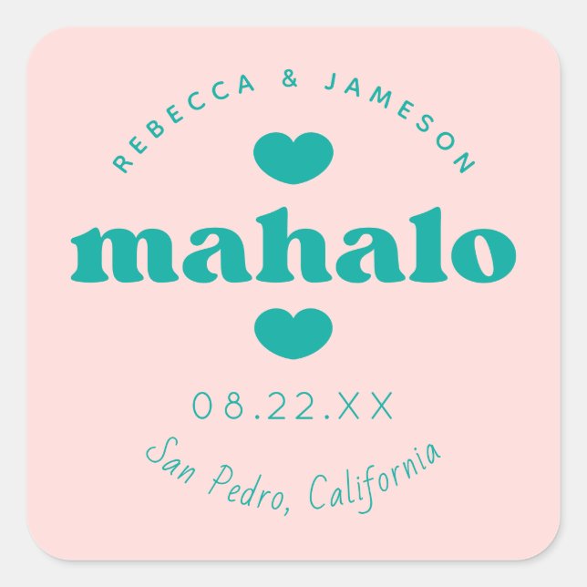 Adesivo Quadrado Retro Union Pink and Teal Wedding Mahalo (Frente)