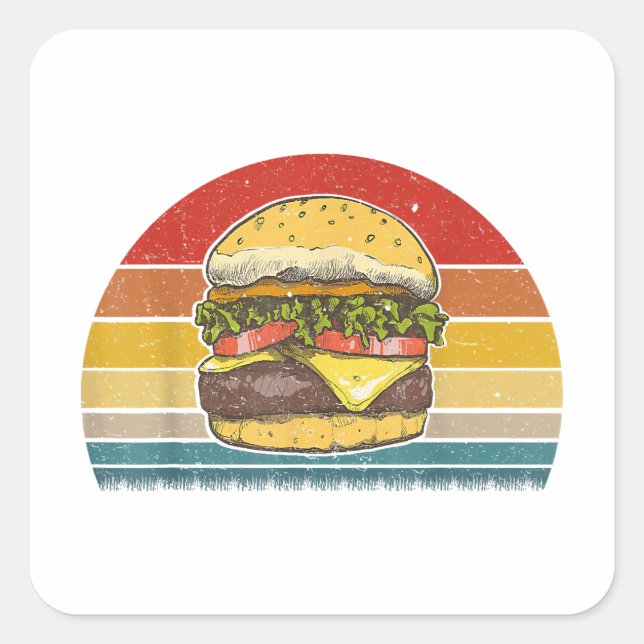 Adesivo Quadrado Retro Vintage Cheeseburger Design Costume Hamburge (Frente)