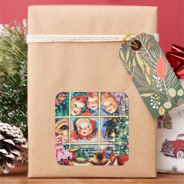 Adesivo Quadrado retro vintage Crianças de Férias (Feriado)