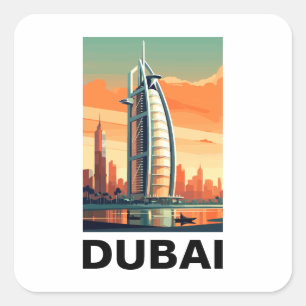 Adesivo Quadrado Retro Vintage Dubai UAE Skyline
