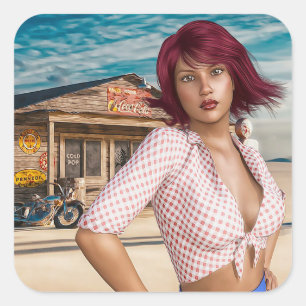 Adesivo Quadrado Retro Vintage Girl abandonada