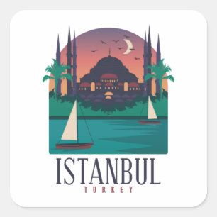 Adesivo Quadrado Retro Vintage Istambul Turquia Silhueta Hagia Soph