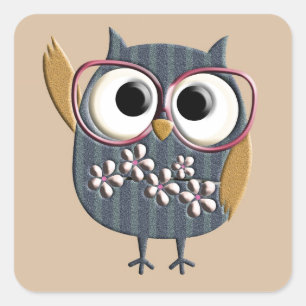 Adesivo Quadrado Retro Vintage Owl