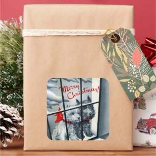 Adesivo Quadrado retro vintage Scotty dog Natal