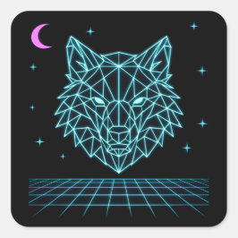 Adesivo Quadrado Retro Wolf Synthwave - Neon Night Howler