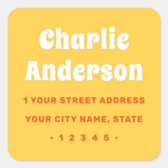 Adesivo Quadrado Retro yellow orange return address (Frente)