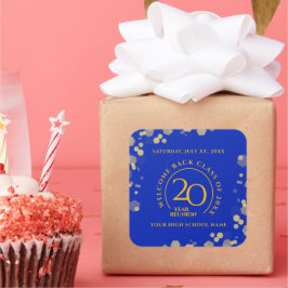 Adesivo Quadrado Reunião de Classe da Faculdade de Azul e Dourada