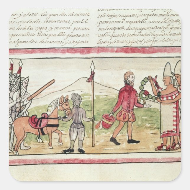 Adesivo Quadrado Reunião de Hernando Cortes e Montezuma (Frente)