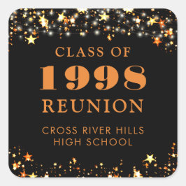 Adesivo Quadrado Reunião de Turma Preto Laranja Dourado Estrelas Pe