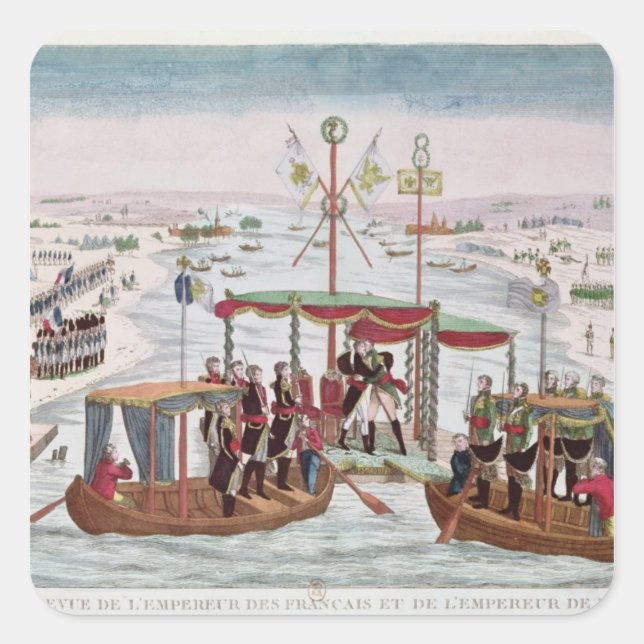 Adesivo Quadrado Reunião entre Napoleão I e czar Alexandre I (Frente)