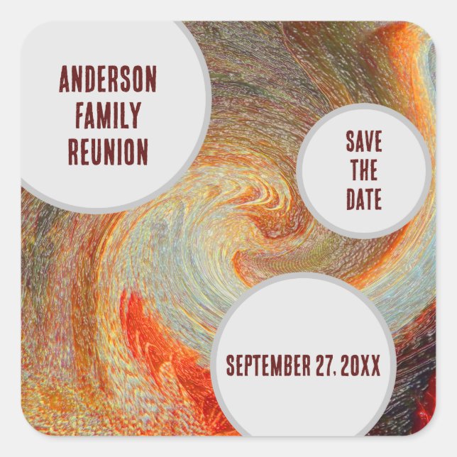 Adesivo Quadrado Reunião Familiar Salvar A Data Laranja Brown Groov (Frente)