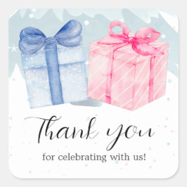 Adesivo Quadrado Revelação de Gênero de presentes azuis ou rosados
