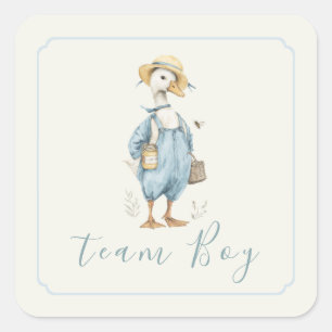 Adesivo Quadrado Revelação de Gênero do Time Boy Ganso Azul Aquarel
