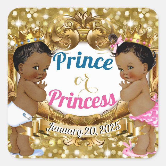 Adesivo Quadrado Revelação Real de Gênero do Príncipe Africano ou P (Frente)