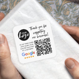 Adesivo Quadrado Revisões do Google Obrigado Logotipo Código QR