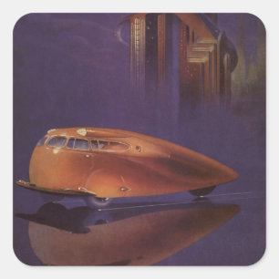 Adesivo Quadrado Revista Vintage Motor Cover, Carro de Cidade Futur