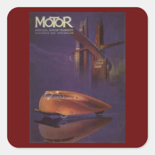 Adesivo Quadrado Revista Vintage Motor Cover, Carro Urbano Futurist