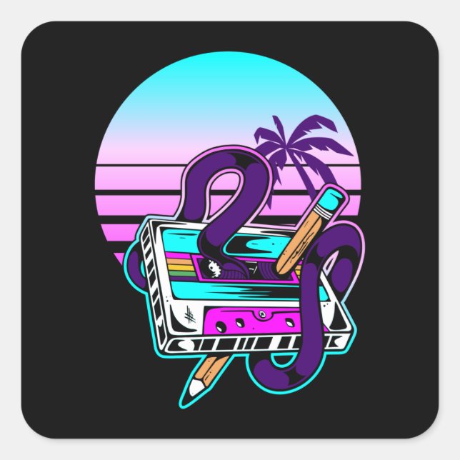 Adesivo Quadrado Rewind Cassette Music Pencil 80s 90s (Frente)