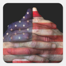 Adesivo Quadrado Rezando Mãos Com Bandeira Americana