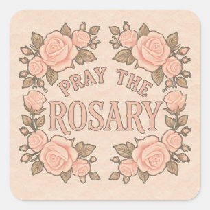 Adesivo Quadrado Reze o Terço Flor de Pêssego Religioso