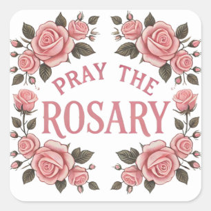 Adesivo Quadrado Reze o Terço Floral Rosa Religioso
