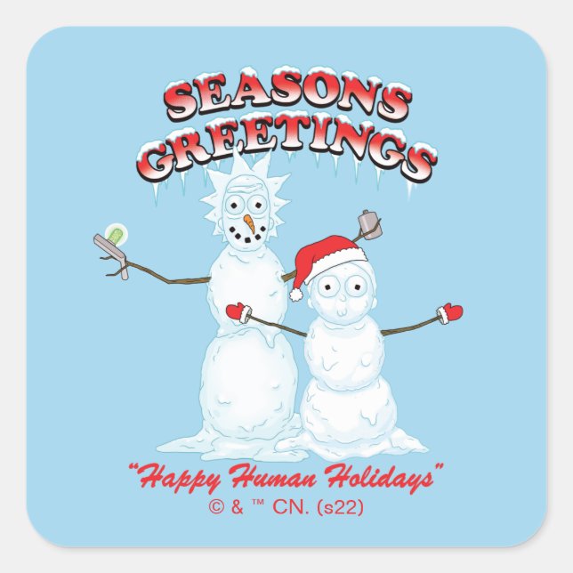 Adesivo Quadrado Rick and Morty | Snowmen Season's Greetings (Frente)