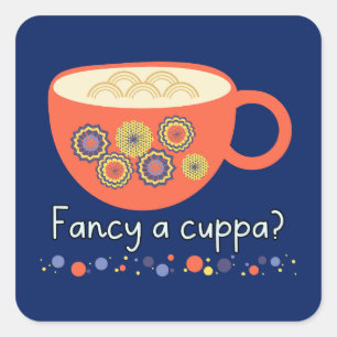 Adesivo Quadrado Rico A Cuppa? Hora do Chá de Correspondência Bonit